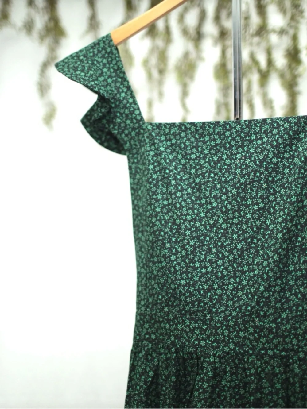 Zara XL Dark Green Floral Cottage Core Pinafore Maxi Dress with Ruffle Straps - Picture 2 of 5